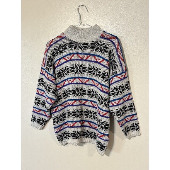 Vintage In Resource Doris Skis Sweater Geometric Stripe Womens Medium Snowflake - Picture 1 of 4